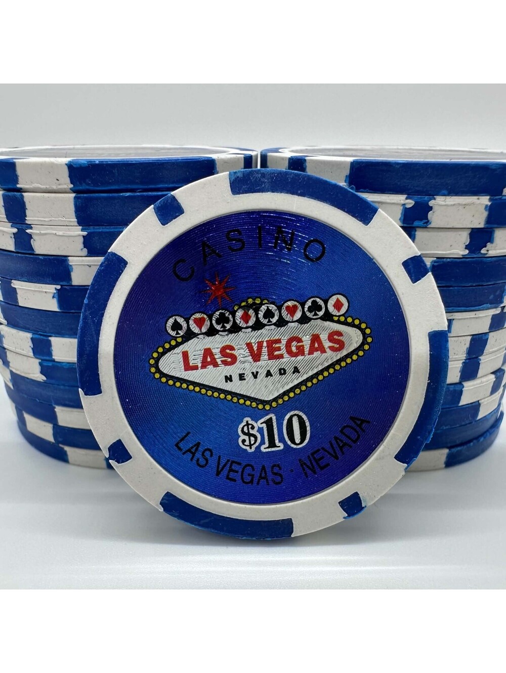 15 Las Vegas Casino Poker Chips $10 Blue White 14g Clay Composite EUC